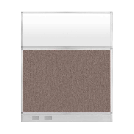 Versare Hush Panel Configurable Cubicle Partition 5' x 6' Latte Fabric Frosted Window w/ Cable Channel 1856413-3